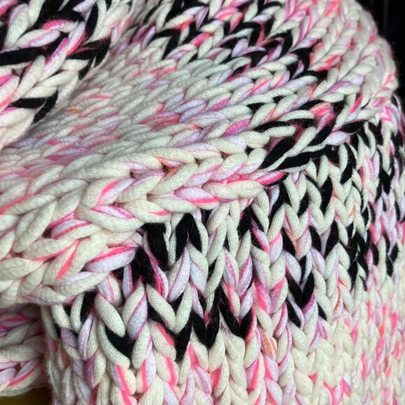 CHANEL Chunky Cable Knit Cotton Cardigan Sweater Jacket Pink Black Size 36 L XL - Picture 12 of 14